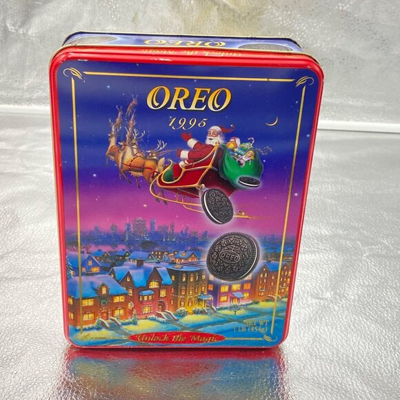 VTG Christmas Oreo Collectible Tin Container 1995 Santa Claus Unlock The Magic - Picture 1 of 15